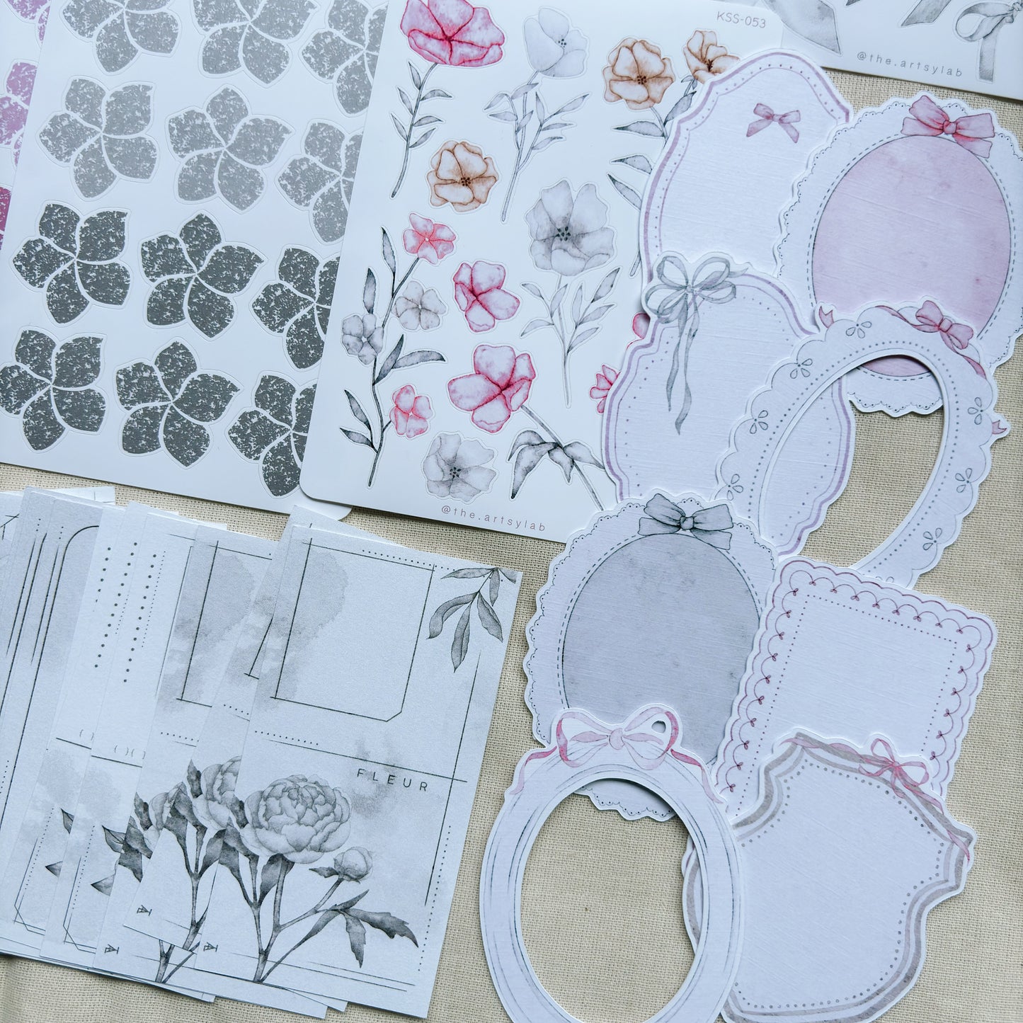 Ribbon Frames & Borders Die Cut Papers, 8 designs/sheets, Journal Ephemera, Scrapbook