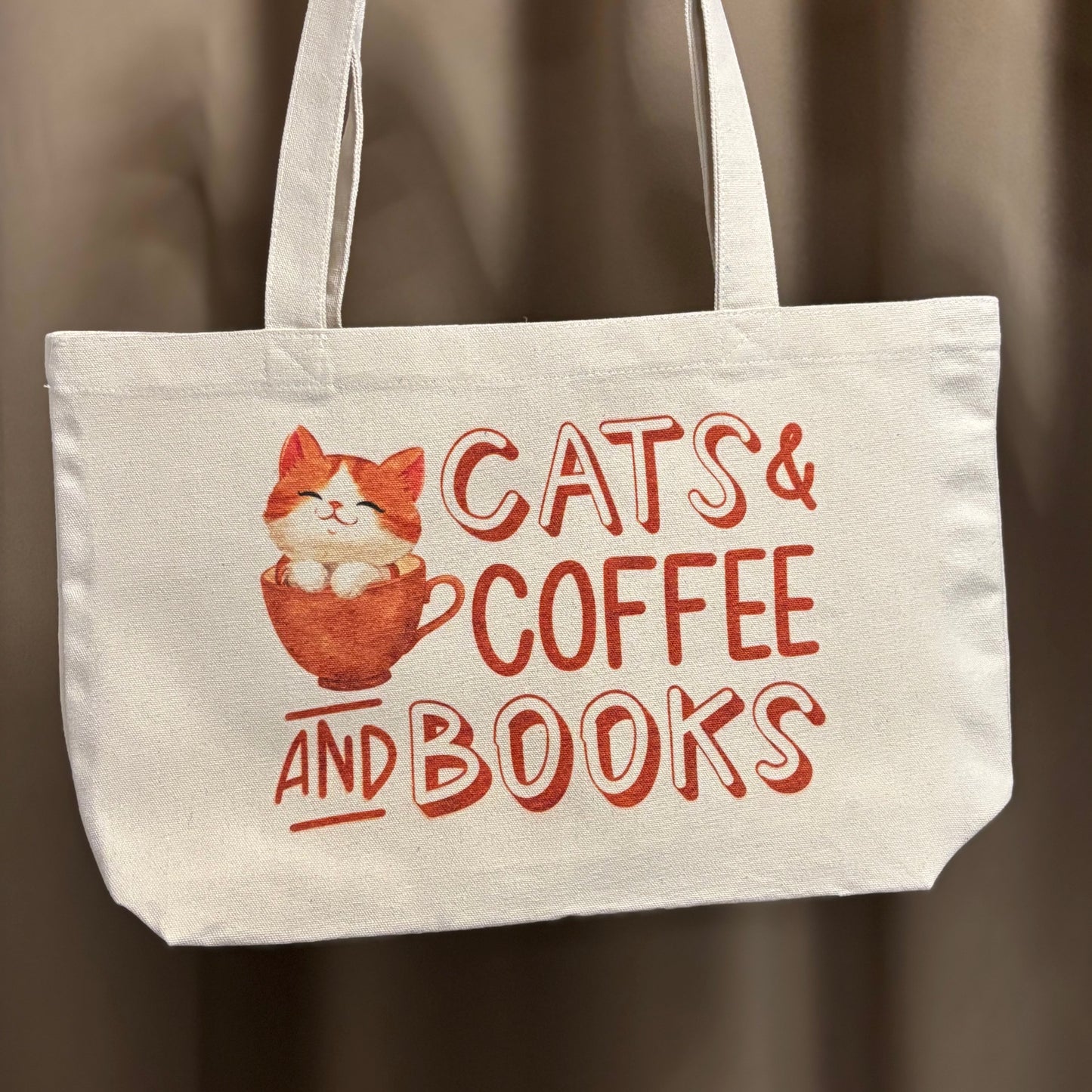 Cats, Coffee & Books Stylish Tote Bag