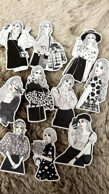 Noir et Blanc Girl Stickers