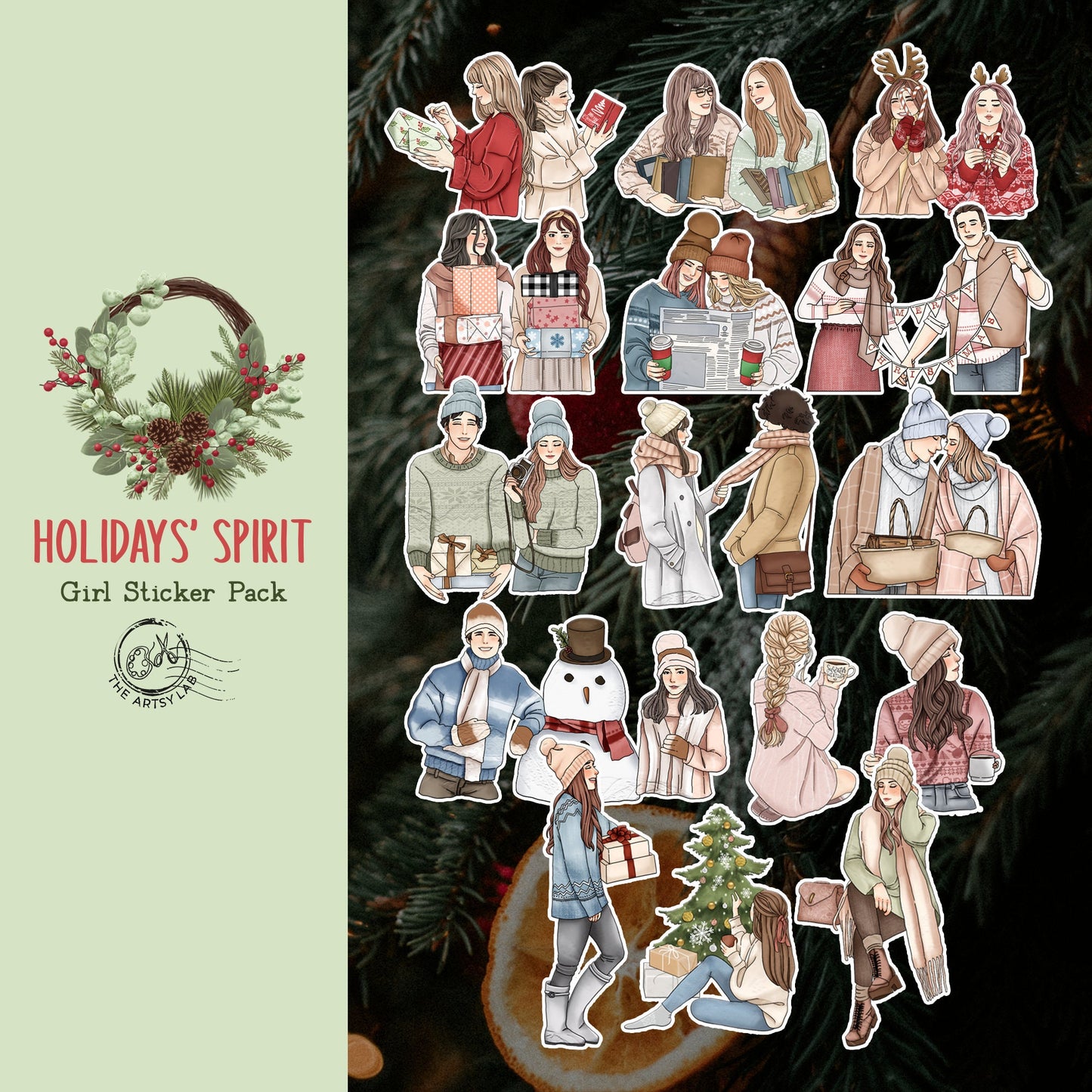 Holiday Spirit Girl & Couple Stickers