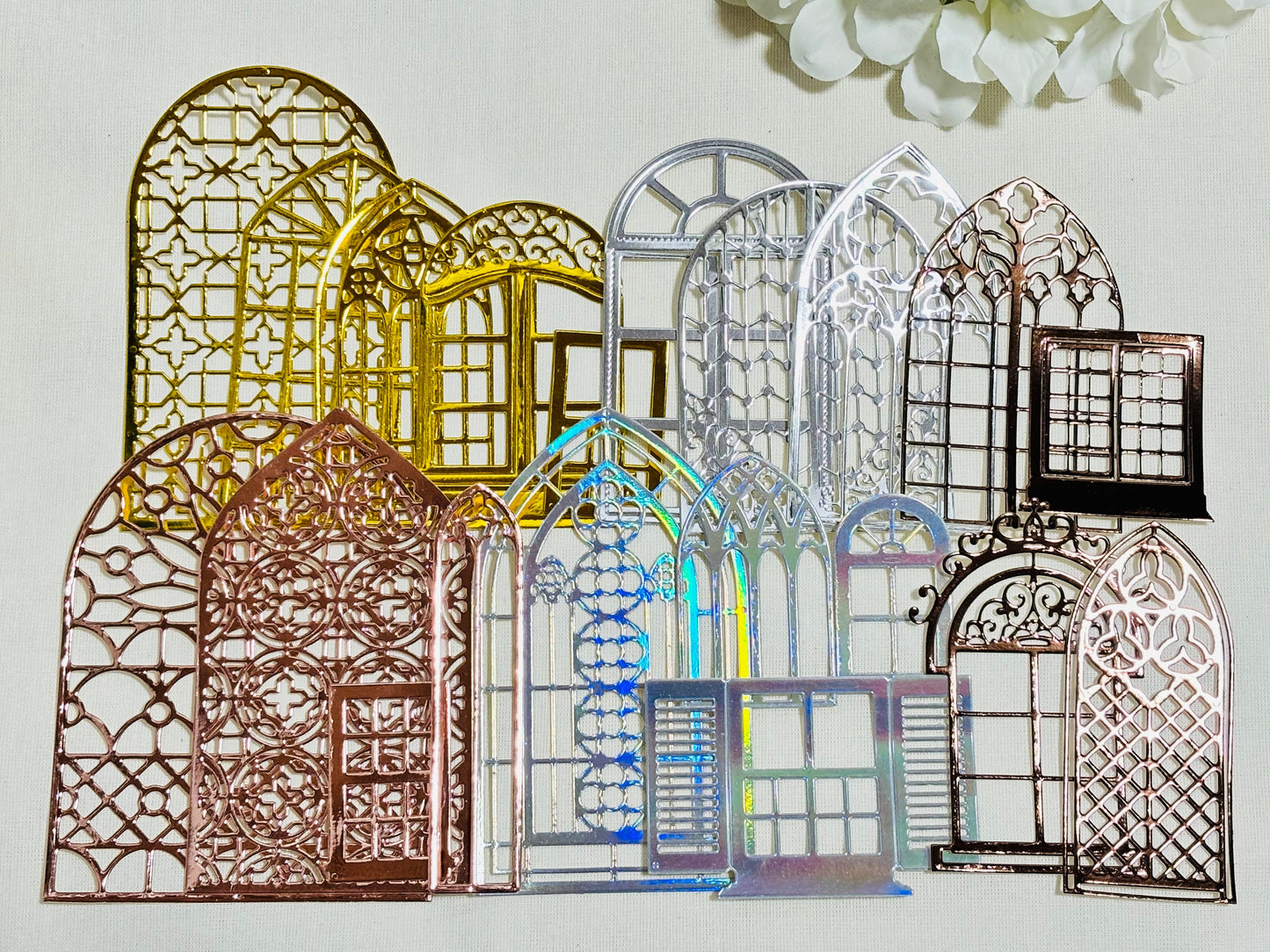 Window Die Cut Bundle: Mirror Foil & Cardstock, Scrapbooking (22pcs)