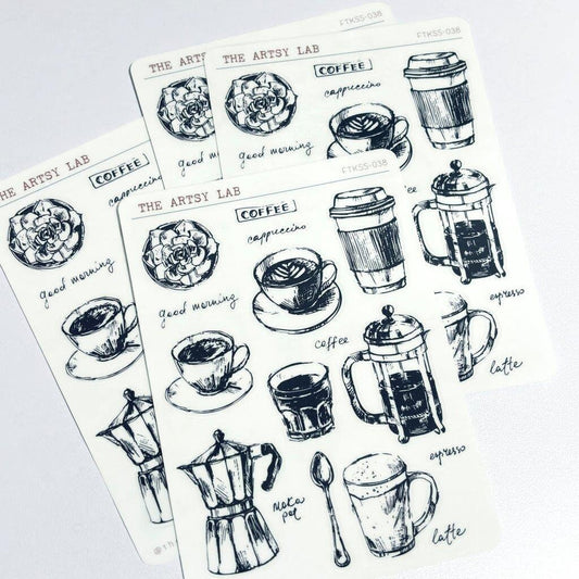 Coffee Sketch Sticker Sheet: Planner, Journal, Scrapbook