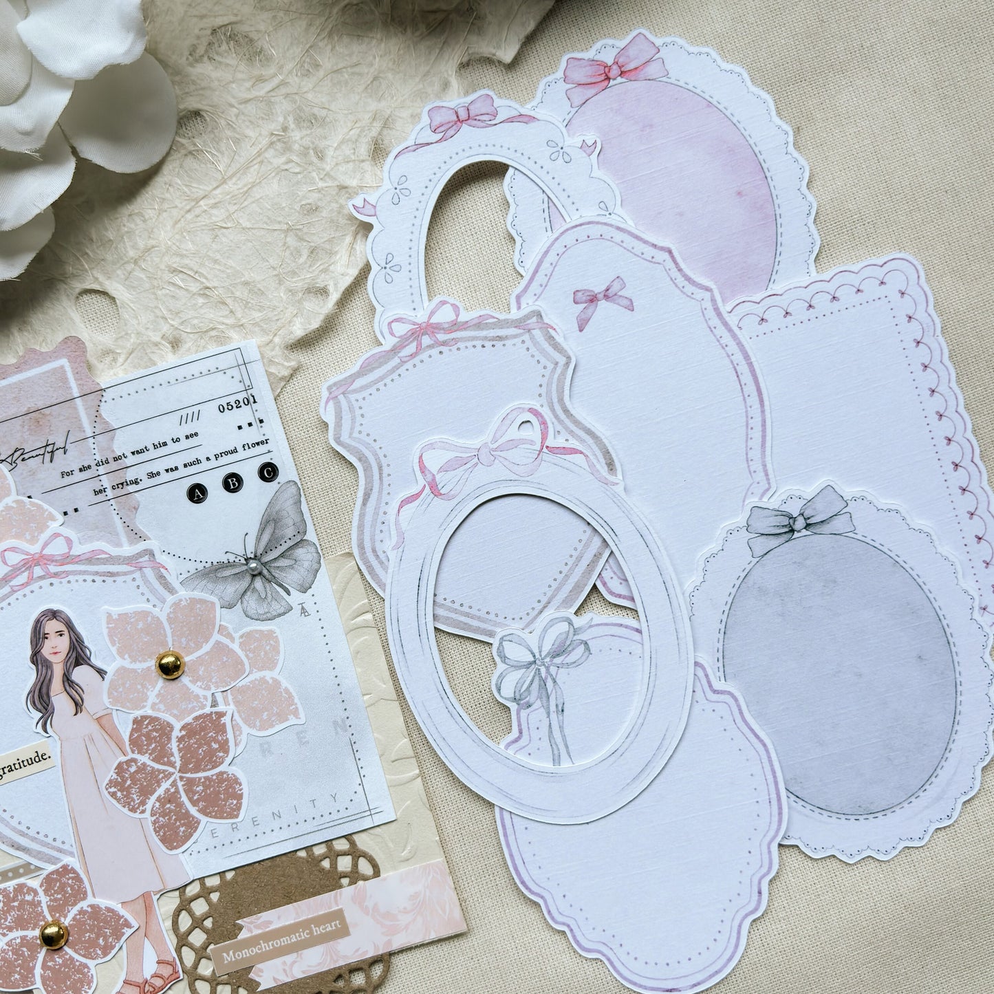 Ribbon Frames & Borders Die Cut Papers, 8 designs/sheets, Journal Ephemera, Scrapbook