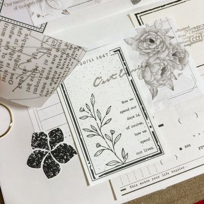 Peonies & Butterflies Monochromatic Deco Memo Paper, 5 designs, 15 loose sheets, Journal Ephemera, Scrapbook