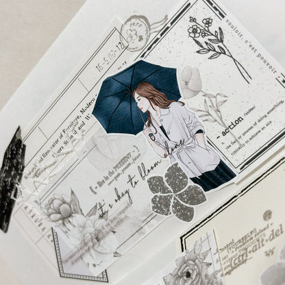 Peonies & Butterflies Monochromatic Deco Memo Paper, 5 designs, 15 loose sheets, Journal Ephemera, Scrapbook