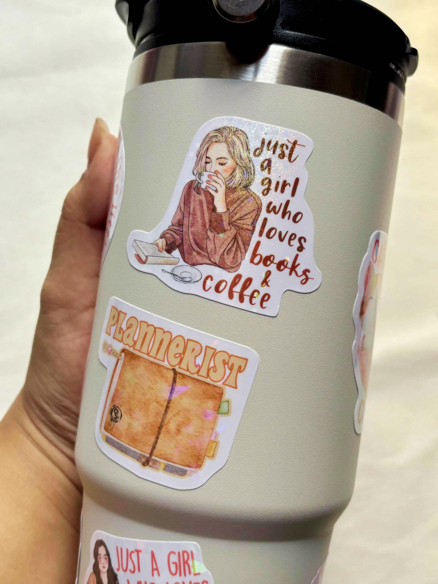 Girl with Coffee & Books Waterproof Sticker