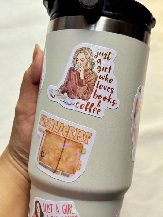 Girl with Coffee & Books Waterproof Sticker