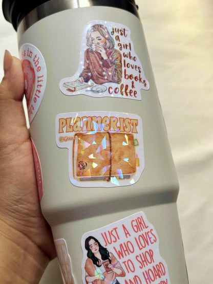 Girl with Coffee & Books Waterproof Sticker