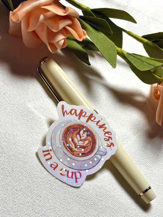 Happiness in a cup Waterproof Sticker