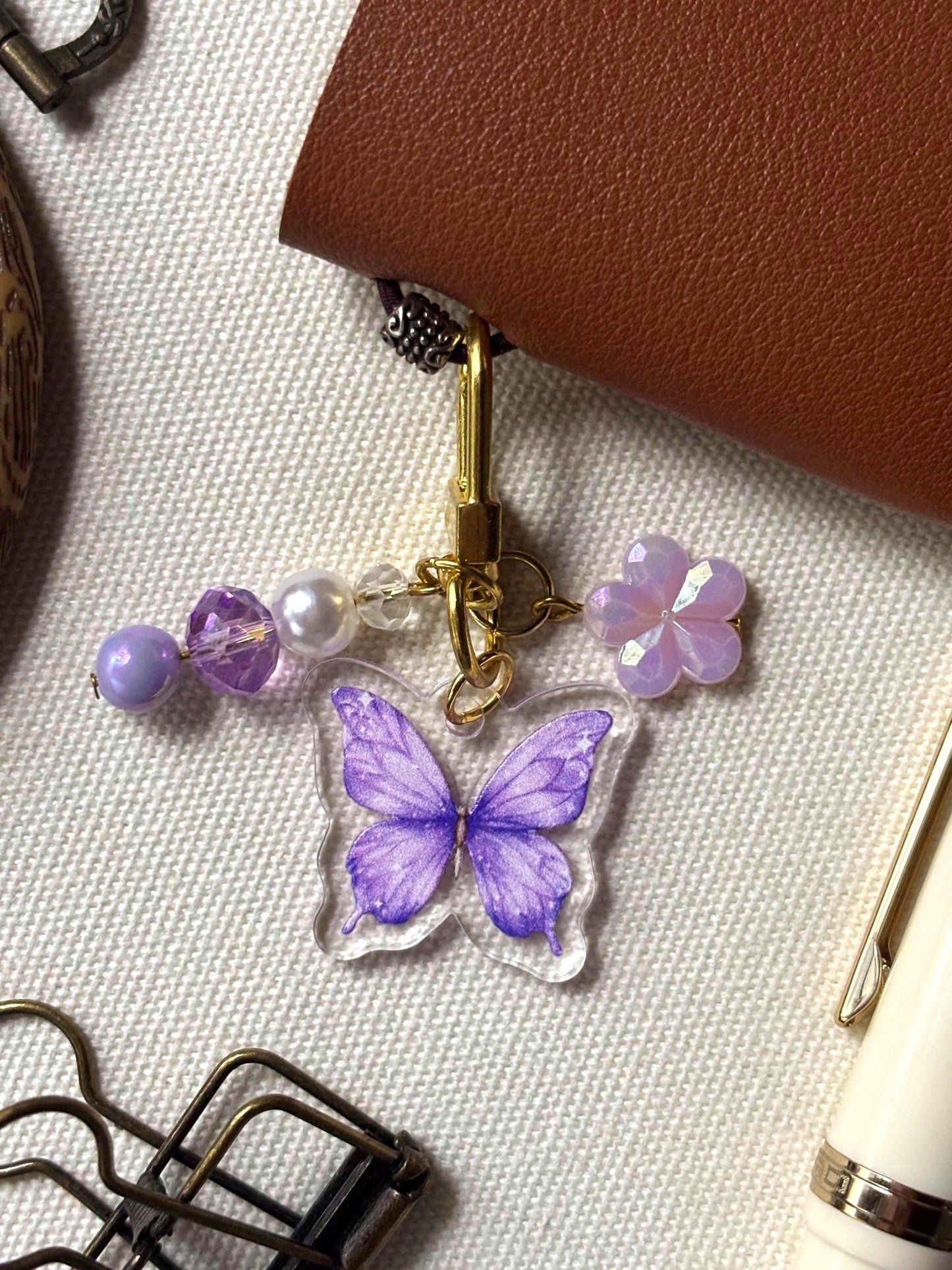Butterfly and Beads Acrylic Keychain