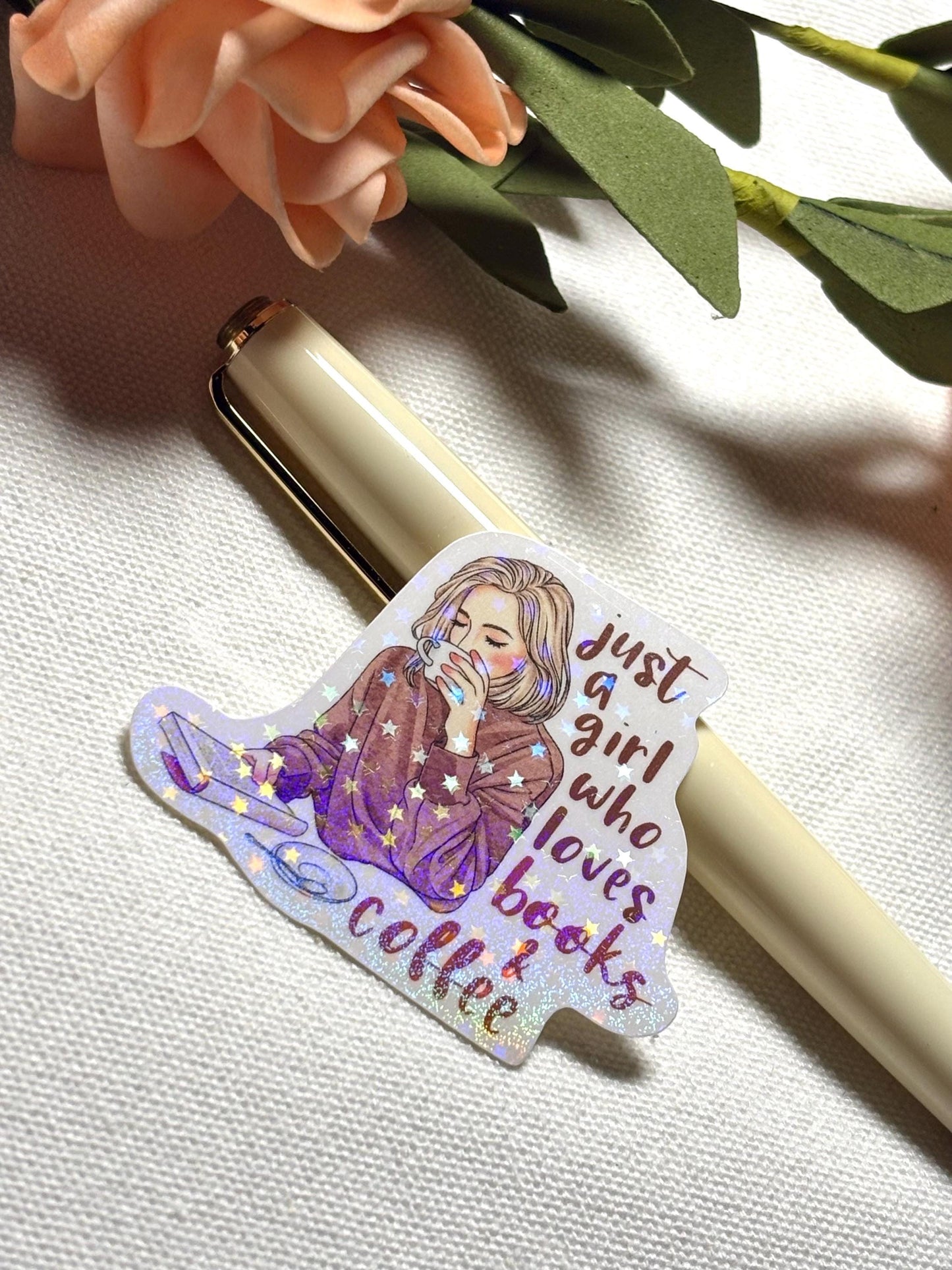 Girl with Coffee & Books Waterproof Sticker