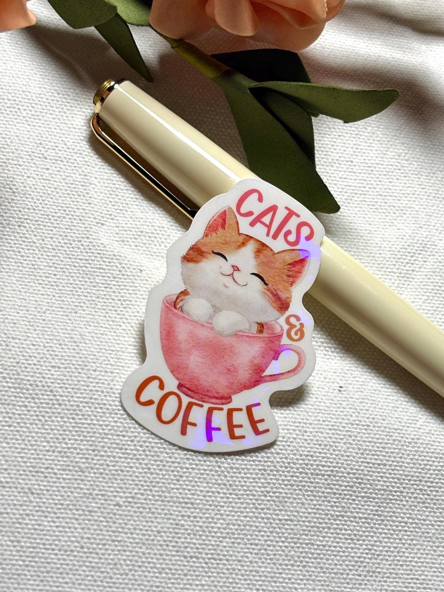 Cats & Coffee Vinyl Sticker,  Waterproof Stickers, The Artsy Lab