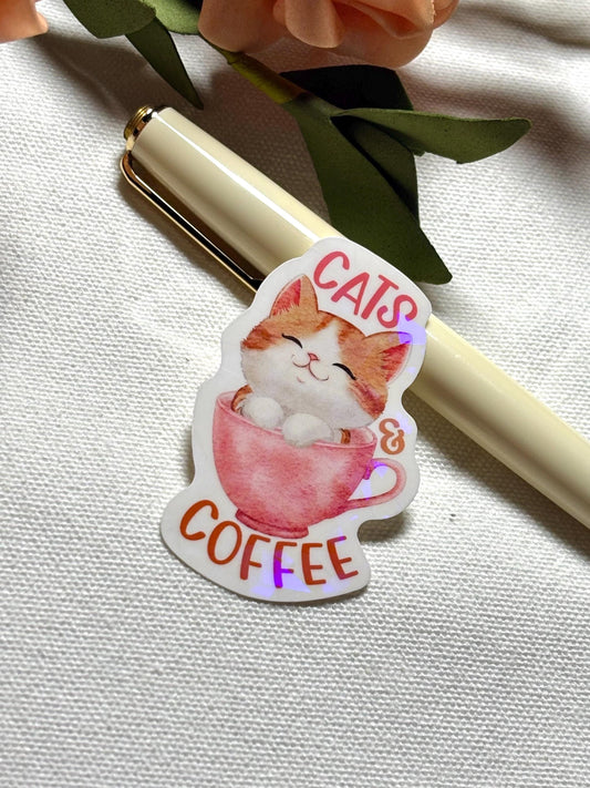 Cats & Coffee Vinyl Sticker,  Waterproof Stickers, The Artsy Lab